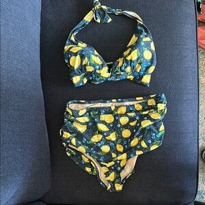 Unique Vintage Lemon & Blueberry Print Bikini set